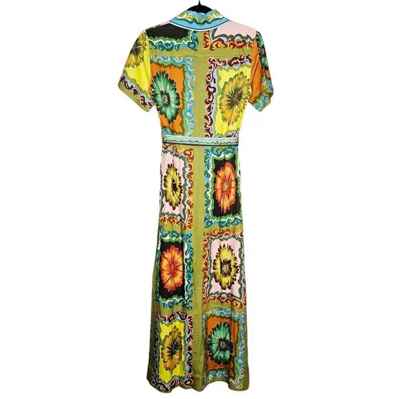 Alemais Disco Daisy Green Yellow Floral Belted Maxi Shirtdress Size AU 8 US 4 - Picture 11 of 16